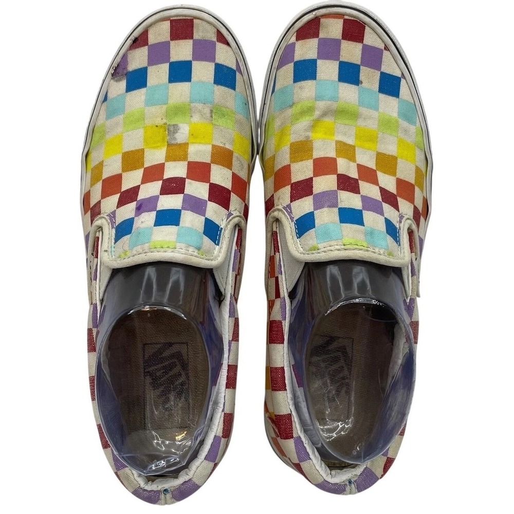 Vans Classic Slip On Rainbow Checkerboard Womens Shoes Size 9 Mens 7.5 Flawed